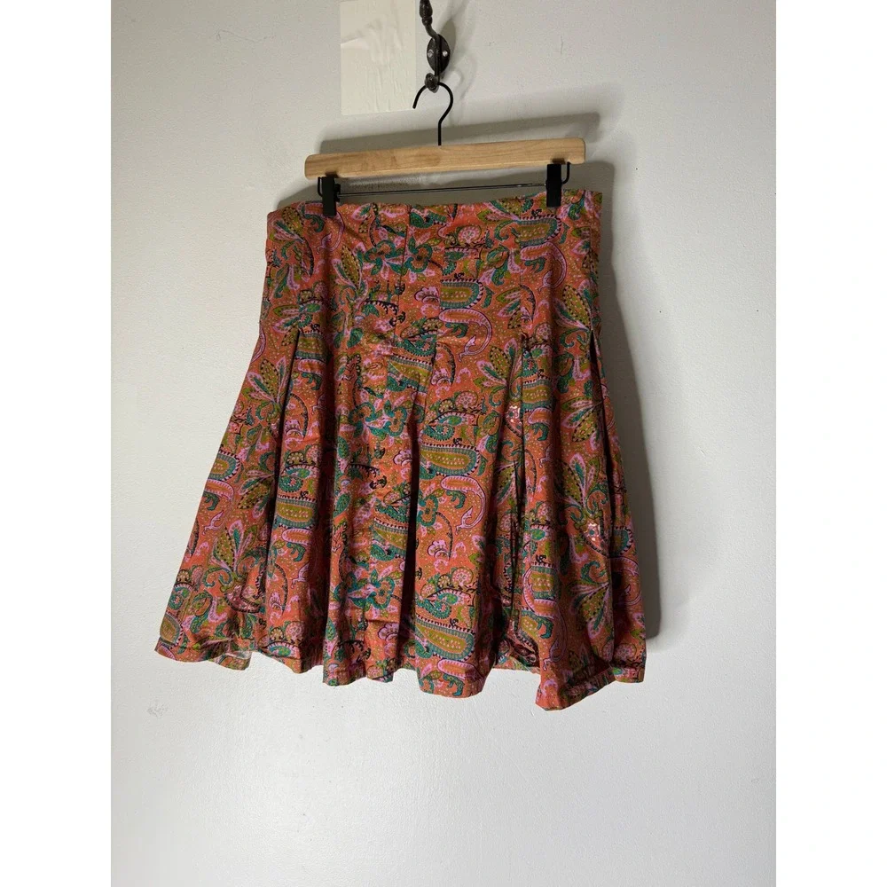 Gene Meyer cotton boho paisley knee‎ knife pleated swing vintage inspired 10